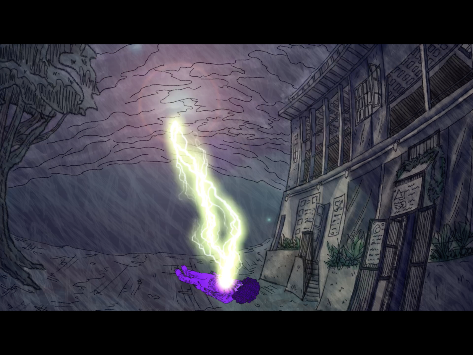Renella, struck by lightning, remains unconscious.