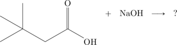 \begin{array}{ccccc} \chemfig{-[:-30](-[:90])(-[:-150])-[:-30]-[:30](=[:90]O)-[:-30]\ce{OH}}&+&\ce{NaOH}&\longrightarrow&? \end{array}