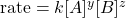 \text{rate}=k[A]^y[B]^z