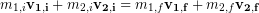 \begin{equation*} m_{1,i}\bold{v_{1,i}} +m_{2,i}\bold{v_{2,i}} = m_{1,f}\bold{v_{1,f}} +m_{2,f}\bold{v_{2,f}} \end{equation*}