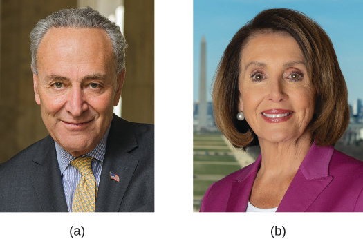 Photo A shows Chuck Shumer. Photo B shows Nancy Pelosi.