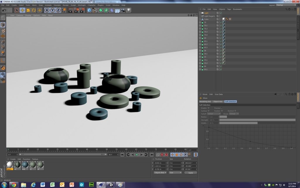 Fig. 5 – Screengrab showing the Maxon Cinema4D software program with a stone beads modeled in the active window.