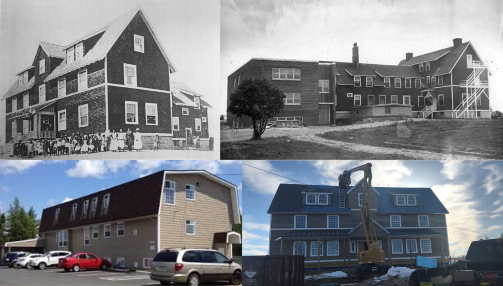 Figure 1: Photographs of the buildings of the Nova Scotia Home for Colored Children in 1961, 1921, 1978, and 2019.