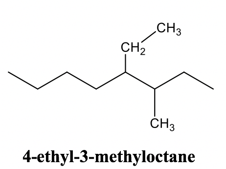 8 carbon & an ethyl on the fourth and methyl on the third carbon