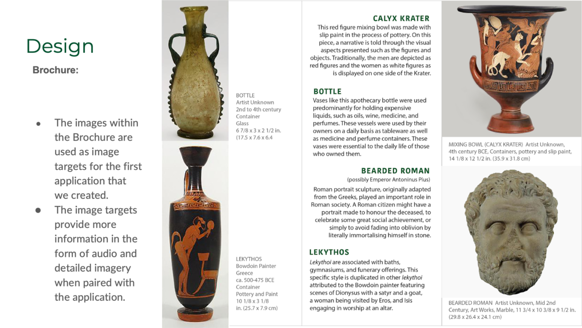 A landscape brochure detailing four models used for image targets in the augmented reality experience