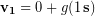 \begin{equation*} \bold{v_1} = 0 + g (1 \,\bold{s}) \end{equation*}