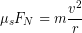 \begin{equation*} \mu_s F_N = m \frac{v^2}{r} \end{equation*}