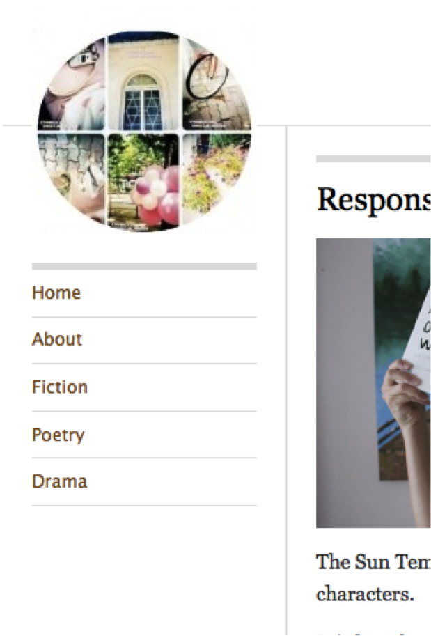Figure 3: Example of top level navigation menu in a student blog which is divided into Fiction, Poetry, and Drama