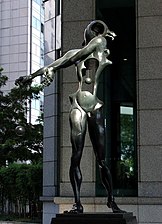 Surrealist sculpture of a man by Salvador Dali. 