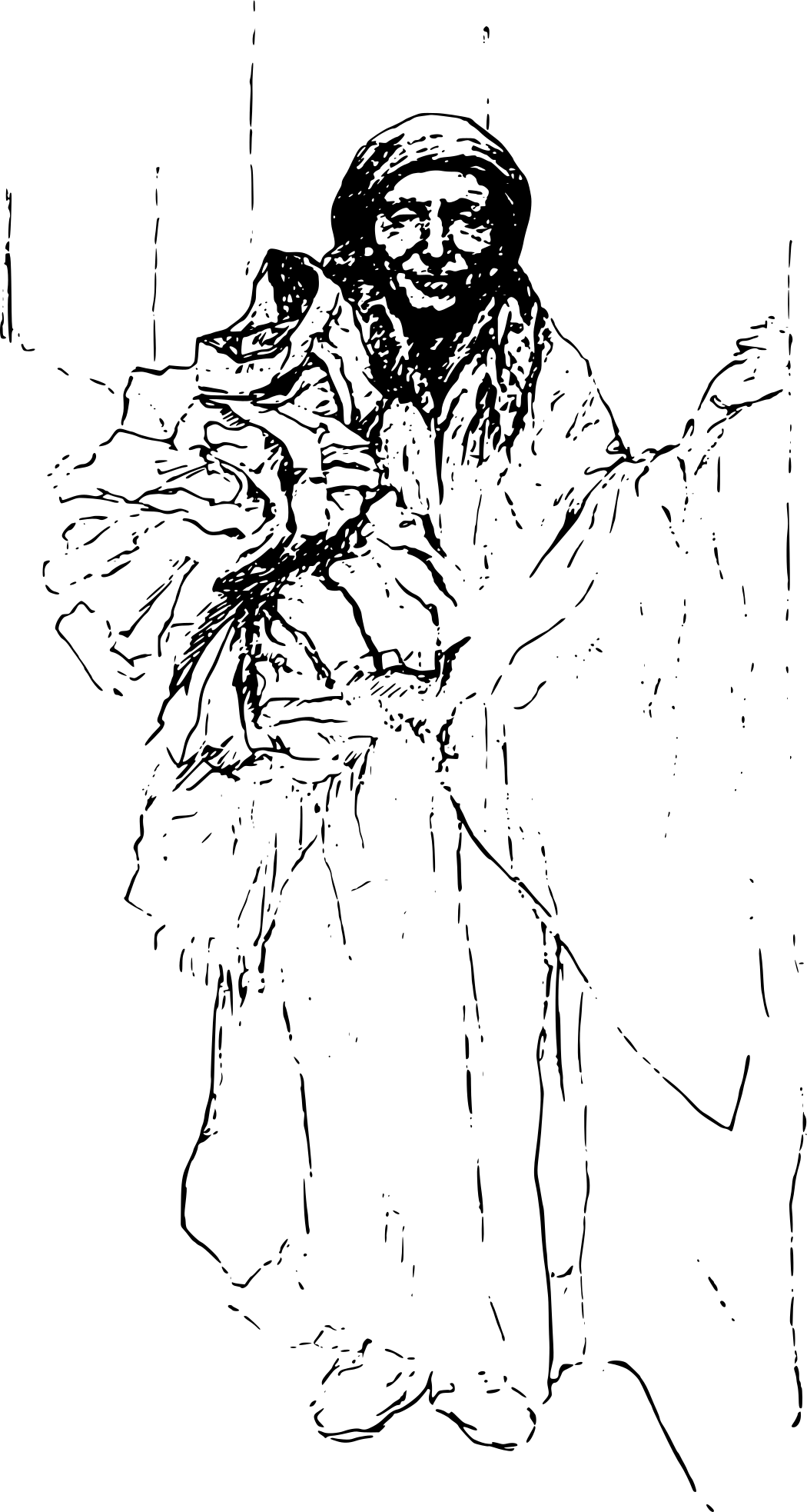 An illustration of an old woman in robes.