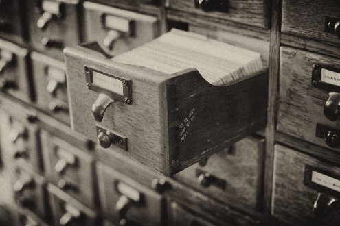 Photo of a library card catalog
