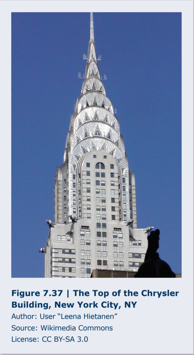 Photograph of the top of the Chrysler Building in New York City. 
