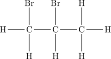 \chemfig{H-C(-[:90]Br)(-[:-90]H)-C(-[:90]Br)(-[:-90]H)-C(-[:90]H)(-[:-90]H)-H}
