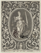 A heart and mind are at the feet of Lady Justice waiting for her to weigh them on her scale.