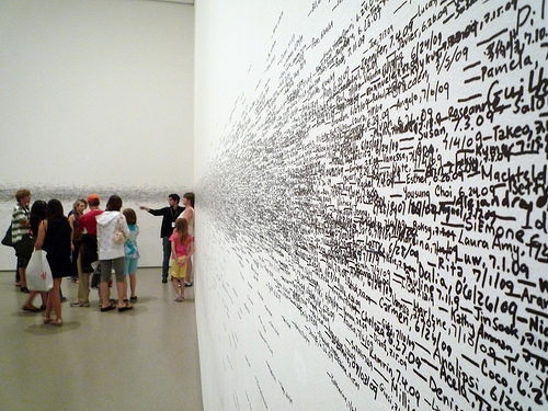 Roman Ondák, Measuring the Universe, 2007, shown enacted at MoMA, 2009
