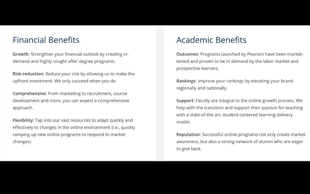 Summary of touted Financial and Academic benefits