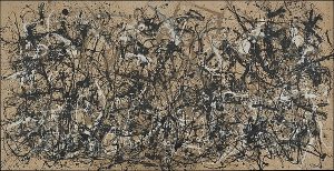 An image of Jacokon Pollock's paint spattered work entitled "Autumn Rhythm" 