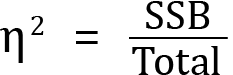 <mml:math xmlns:mml="http://www.w3.org/1998/Math/MathML" xmlns:m="http://schemas.openxmlformats.org/officeDocument/2006/math" display="block"><mml:msup><mml:mrow><mml:mi mathvariant="normal">η</mml:mi></mml:mrow><mml:mrow><mml:mn>2</mml:mn></mml:mrow></mml:msup><mml:mo>=</mml:mo><mml:mfrac><mml:mrow><mml:mi mathvariant="normal">S</mml:mi><mml:mi mathvariant="normal">S</mml:mi><mml:mi mathvariant="normal">B</mml:mi></mml:mrow><mml:mrow><mml:mi mathvariant="normal">T</mml:mi><mml:mi mathvariant="normal">o</mml:mi><mml:mi mathvariant="normal">t</mml:mi><mml:mi mathvariant="normal">a</mml:mi><mml:mi mathvariant="normal">l</mml:mi></mml:mrow></mml:mfrac></mml:math>