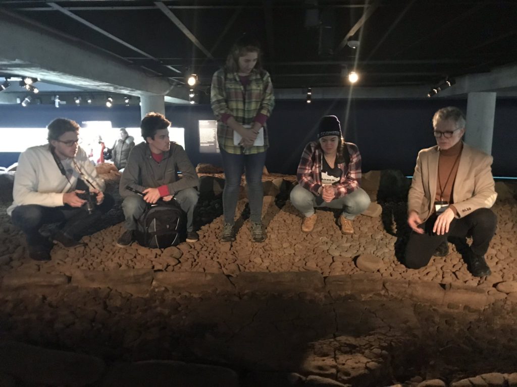 Grinnell College students conducting site-based research at the Reykjavik City Museum, Iceland.