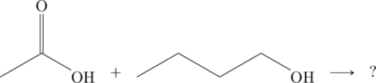 \begin{array}{ccccc} \chemfig{-[:30](=[:90]O)-[:-30]\ce{OH}}&+&\chemfig{-[:30]-[:-30]-[:30]-[:-30]\ce{OH}}&\longrightarrow&? \end{array}