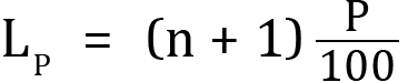 <mml:math xmlns:mml="http://www.w3.org/1998/Math/MathML" xmlns:m="http://schemas.openxmlformats.org/officeDocument/2006/math" display="block"><mml:msub><mml:mrow><mml:mi mathvariant="normal">L</mml:mi></mml:mrow><mml:mrow><mml:mi mathvariant="normal">P</mml:mi></mml:mrow></mml:msub><mml:mo>=</mml:mo><mml:mfenced separators="|"><mml:mrow><mml:mi mathvariant="normal">n</mml:mi><mml:mo>+</mml:mo><mml:mn>1</mml:mn></mml:mrow></mml:mfenced><mml:mfrac><mml:mrow><mml:mi mathvariant="normal">P</mml:mi></mml:mrow><mml:mrow><mml:mn>100</mml:mn></mml:mrow></mml:mfrac></mml:math>