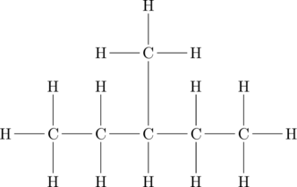 \chemfig{H-C(-[:90]H)(-[:-90]H)-C(-[:90]H)(-[:-90]H)-C(-[:90, 1.7]C(-[:90]H)(-[:-180]H)-H)(-[:-90]H)-C(-[:90]H)(-[:-90]H)-C(-[:90]H)(-[:-90]H)-H}