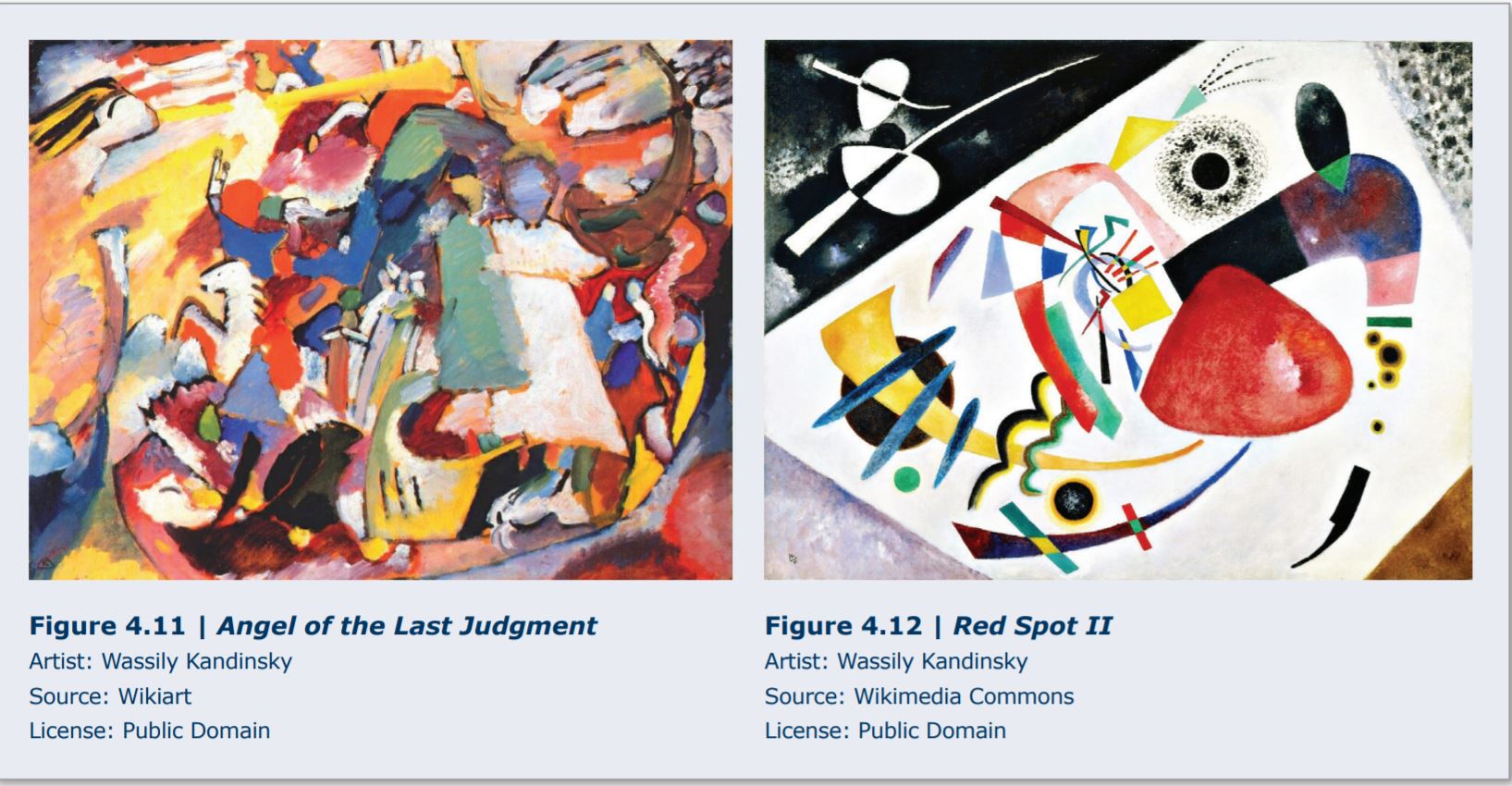 Two side by side Kandinsky abstract paintings. 