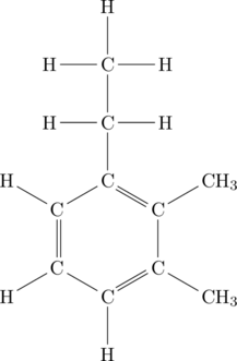 \chemfig{C*6((-H)-C(-H)=C(-CH_3)-C(-CH_3)=C(-C(-[:180]H)(-[:0]H)(-[:90]C(-[:180]H)(-[:90]H)(-[:0]H)))-C(-H)=)}