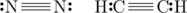 \chemfig{\Lewis{4:,N}~\Lewis{0:,N}}\hspace{5mm}\chemfig{\Lewis{0:,H}C~C\Lewis{4:,H}}