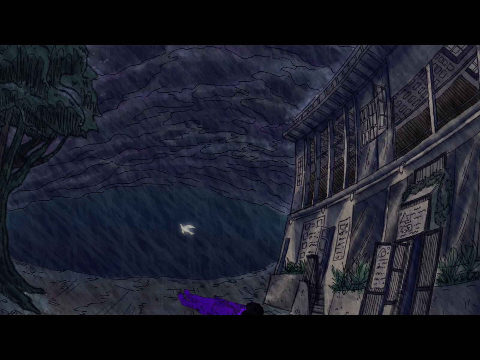 A tiny ghost bird flies over Renella.