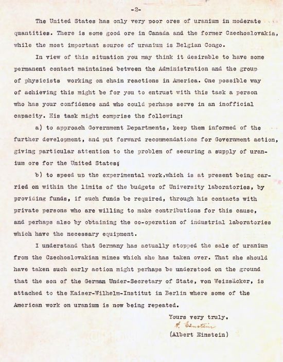 Image of Einstein letter to FDR, August 2, 1939 - page 2