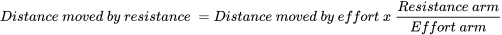 Distance\ moved\ by\ resistance\ =Distance\ moved\ by\ effort\ x\ \frac{Resistance\ arm}{Effort\ arm}