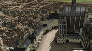Aerial view of 3D model of the Grande Cour and Trésor de Chartres in Paris