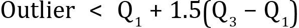 <mml:math xmlns:mml="http://www.w3.org/1998/Math/MathML" xmlns:m="http://schemas.openxmlformats.org/officeDocument/2006/math" display="block"><mml:mi mathvariant="normal">O</mml:mi><mml:mi mathvariant="normal">u</mml:mi><mml:mi mathvariant="normal">t</mml:mi><mml:mi mathvariant="normal">l</mml:mi><mml:mi mathvariant="normal">i</mml:mi><mml:mi mathvariant="normal">e</mml:mi><mml:mi mathvariant="normal">r</mml:mi><mml:mo><</mml:mo><mml:msub><mml:mrow><mml:mi mathvariant="normal">Q</mml:mi></mml:mrow><mml:mrow><mml:mn>1</mml:mn></mml:mrow></mml:msub><mml:mo>+</mml:mo><mml:mn>1.5</mml:mn><mml:mfenced separators="|"><mml:mrow><mml:msub><mml:mrow><mml:mi mathvariant="normal">Q</mml:mi></mml:mrow><mml:mrow><mml:mn>3</mml:mn></mml:mrow></mml:msub><mml:mo>-</mml:mo><mml:msub><mml:mrow><mml:mi mathvariant="normal">Q</mml:mi></mml:mrow><mml:mrow><mml:mn>1</mml:mn></mml:mrow></mml:msub></mml:mrow></mml:mfenced></mml:math>