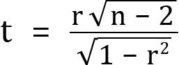 <mml:math xmlns:mml="http://www.w3.org/1998/Math/MathML" xmlns:m="http://schemas.openxmlformats.org/officeDocument/2006/math" display="block"><mml:mi mathvariant="normal">t</mml:mi><mml:mo>=</mml:mo><mml:mfrac><mml:mrow><mml:mi mathvariant="normal">r</mml:mi><mml:msqrt><mml:mi mathvariant="normal">n</mml:mi><mml:mo>-</mml:mo><mml:mn>2</mml:mn></mml:msqrt></mml:mrow><mml:mrow><mml:msqrt><mml:mn>1</mml:mn><mml:mo>-</mml:mo><mml:msup><mml:mrow><mml:mi mathvariant="normal">r</mml:mi></mml:mrow><mml:mrow><mml:mn>2</mml:mn></mml:mrow></mml:msup></mml:msqrt></mml:mrow></mml:mfrac></mml:math>