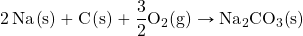 \ce{2Na(s)} + \ce{C(s)} + \ce{\dfrac{3}{2}O2(g)} \rightarrow \ce{Na2CO3(s)}