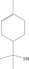 \chemfig{*6(-(-[:-90](-[:-15]\ce{SH})(-[:-165])-)---(-)=-)}