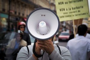 person holding megaphone
