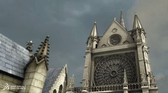 View of 3D model of the rose window on the west façade of Notre Dame Cathedral in Paris