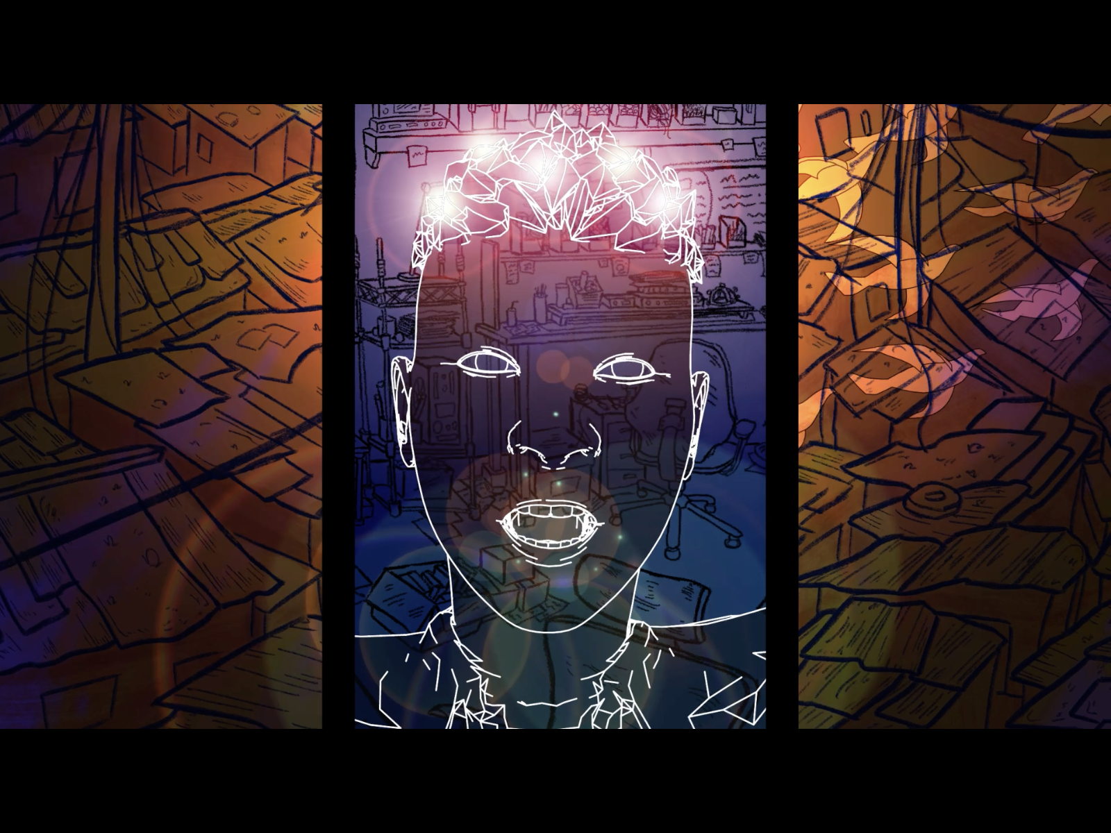 Medina, a resident of Nsiitu slum, displayed on a mobile device, with lights twinkling around their head.