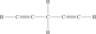 \chemfig{H-C~C-C(-[:90]H)(-[:-90]H)-C~C-H}