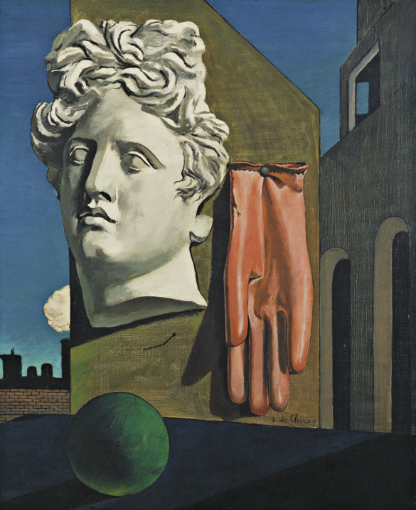 A painting of a head and glove

Description automatically generated