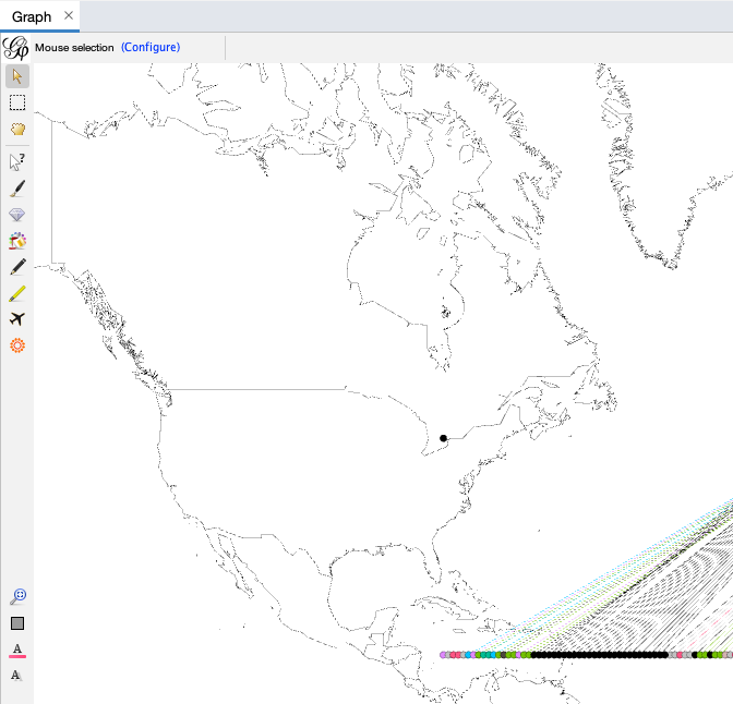 A screenshot of the graph, features an outline of North America against white space and a single black dot in the Great Lakes region of the map.