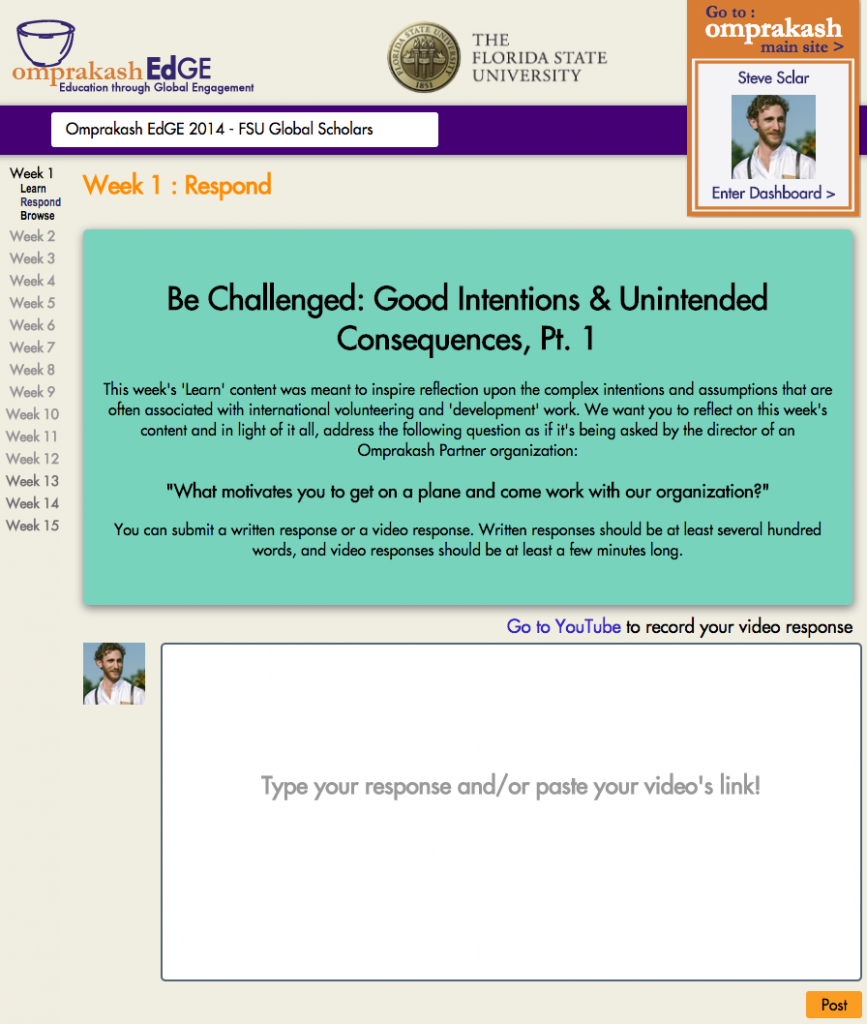 Respond section from EdGE/Global Scholars classroom.