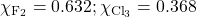 \chi_{\ce{F2}}=0.632; \chi_{\ce{Cl3}}=0.368
