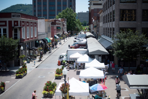 Overhead shot of farmer’s market.