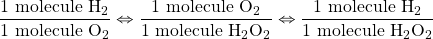 \dfrac{1\text{ molecule }\ce{H2}}{1\text{ molecule }\ce{O2}}\Leftrightarrow \dfrac{1\text{ molecule }\ce{O2}}{1\text{ molecule }\ce{H2O2}}\Leftrightarrow \dfrac{1\text{ molecule }\ce{H2}}{1\text{ molecule }\ce{H2O2}}