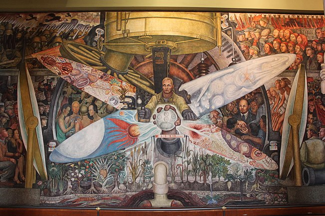 A mural showing a working man as "the controller of the universe" by Diego Rivera. 
