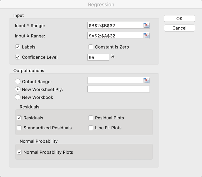 Regression Option Window