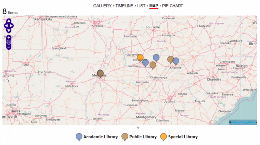 Figure 7a depicts a map view of the homepage “Libraries in Tennessee"